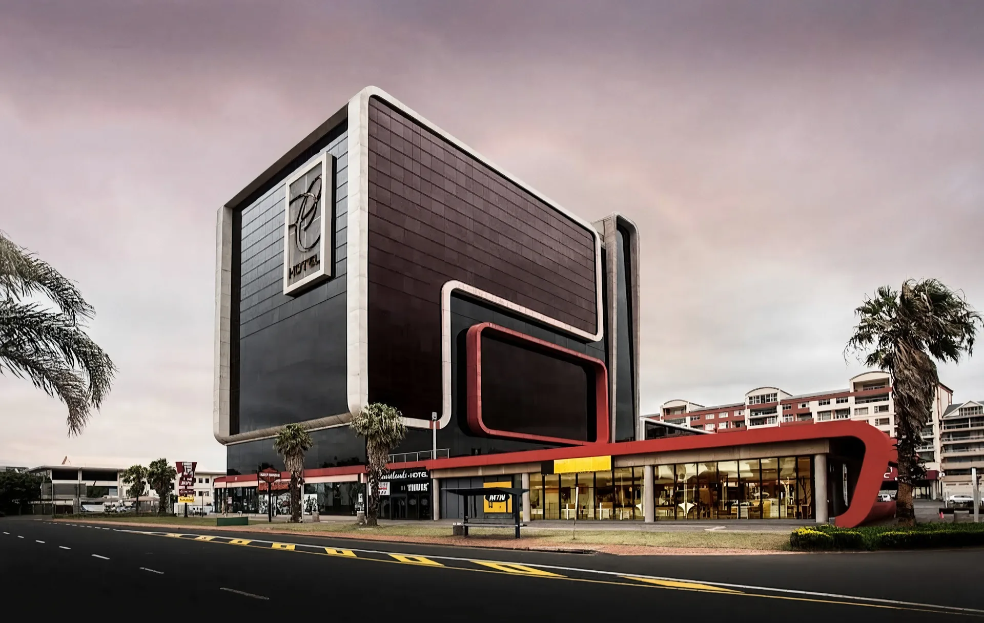 Exterior of Coastlands Umhlanga Hotel at dusk, seen from the street